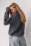 Жіночий в'язаний светр з рукавами-ліхтариками - темно-сірий цвет, ONE SIZE (є розміри), фото 2