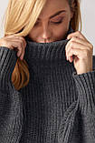 Жіночий в'язаний светр з рукавами-ліхтариками - темно-сірий цвет, ONE SIZE (є розміри), фото 4