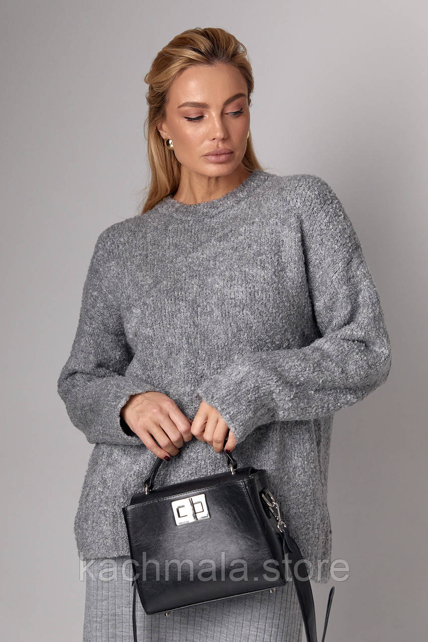 Жіночий подовжений в'язаний джемпер oversize - сірий цвет, ONE SIZE (є розміри), фото 1