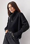 Светр жіночий на блискавці з високим коміром - чорний цвет, ONE SIZE (є розміри), фото 5