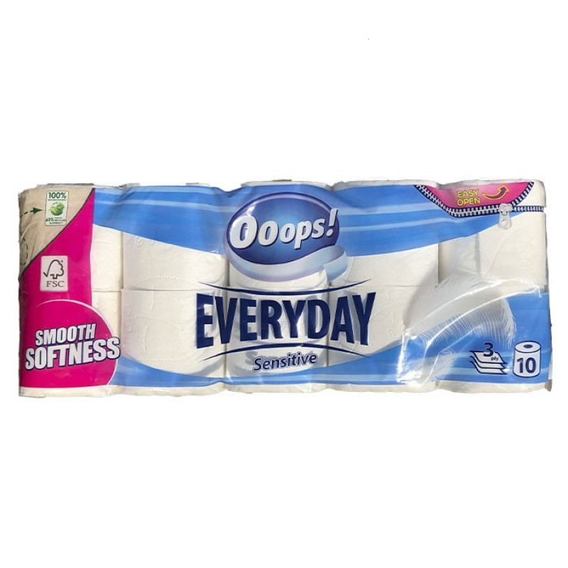 Туалетний папір Ooops! EveryDay Sensetive 3-шаровий 10 шт 115 відривів