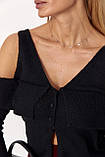 Жіночий в'язаний пуловер з відкритими плечима - чорний цвет, ONE SIZE (є розміри), фото 4
