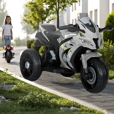 Модний електромотоцикл мотик Кавасакі Ніндзя для дитини 8 років / Сірий мопед триколісник Світло MP3 EVA колеса