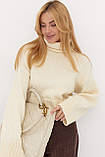 Короткий в’язаний светр з високою горловиною - кремовий цвет, M (є розміри), фото 5