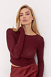 Лонгслів із люрексу з відкритою спиною - бордо цвет, S (є розміри), фото 5