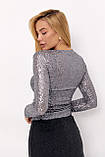 Лонгслів із паєтками та драпіруванням - сірий цвет, S (є розміри), фото 2
