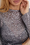 Лонгслів із паєтками та драпіруванням - сірий цвет, S (є розміри), фото 4
