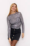 Лонгслів із паєтками та драпіруванням - сірий цвет, S (є розміри), фото 5