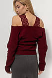 В'язана кофта на запах із мереживом - бордо цвет, ONE SIZE (є розміри), фото 2