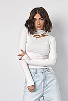 Жіноча водолазка з драпіруванням і асиметричним вирізом спереду - молочний цвет, ONE SIZE (є розміри)