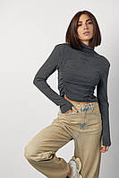 Трикотажний жіночий гольф з драпіруванням і написами - темно-сірий цвет, ONE SIZE (є розміри)