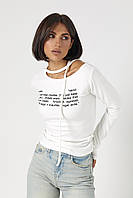 Трикотажний лонгслів на зав'язках із асиметричною горловиною - молочний цвет, ONE SIZE (є розміри)