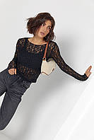 Жіноча прозора мереживна кофта - чорний цвет, L