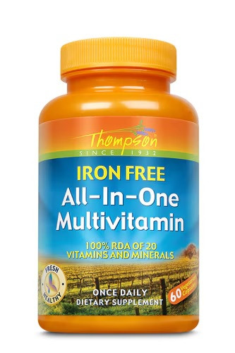Thompson All In One Multivitamin Iron Free Мультивітаміни та мінерали, без заліза, 60 капсул на 60 днів. До 10/2027