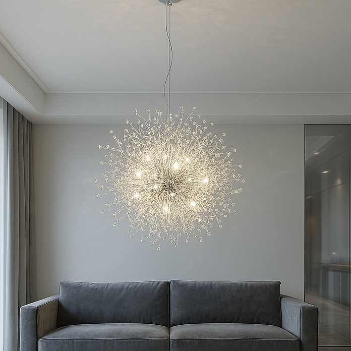 Підвісна люстра в стилі Арт-деко діаметр 50 см срібло 9 ламп (D555/9CH), фото 1