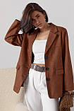 Замшевий жіночий піджак на ґудзиках - коричневий цвет, ONE SIZE (є розміри), фото 6