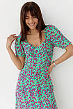 Сукня міді з розрізом у квітковий принт - зелений цвет, S (є розміри), фото 4