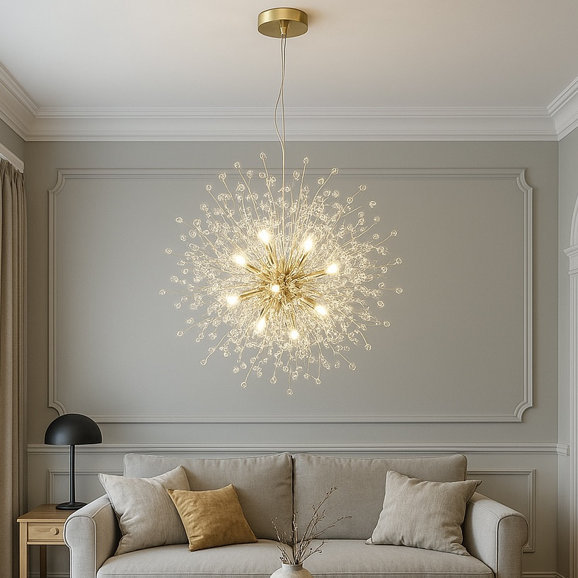 Підвісна люстра у золотому кольорі діаметр 50 см 9 ламп у стилі Арт-деко (D555/9GD), фото 1