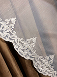 Тюль на бамбуковій основі з шеніловою вишивкою. Колір: капучіно, фото 9