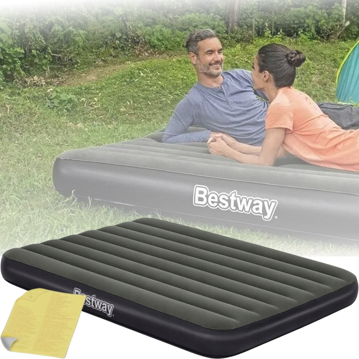 Надувне двоспальне велюрове ліжко Bestway 6713M Tritech Air Mattress Full 191 x 127 x 25 см Сірий