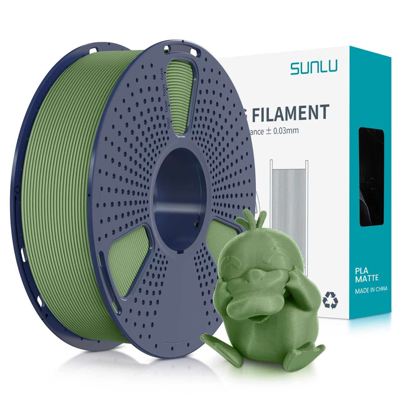 Пластик філамент для 3Д-друку SUNLU PLA Matte Olive Green (04441015Z), Reusable Spool, 1.75мм, 1кг, 330м, 205-245°C, Оливковий