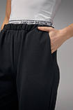 Трикотажні жіночі штани з подвійним поясом - чорний цвет, M (є розміри), фото 4