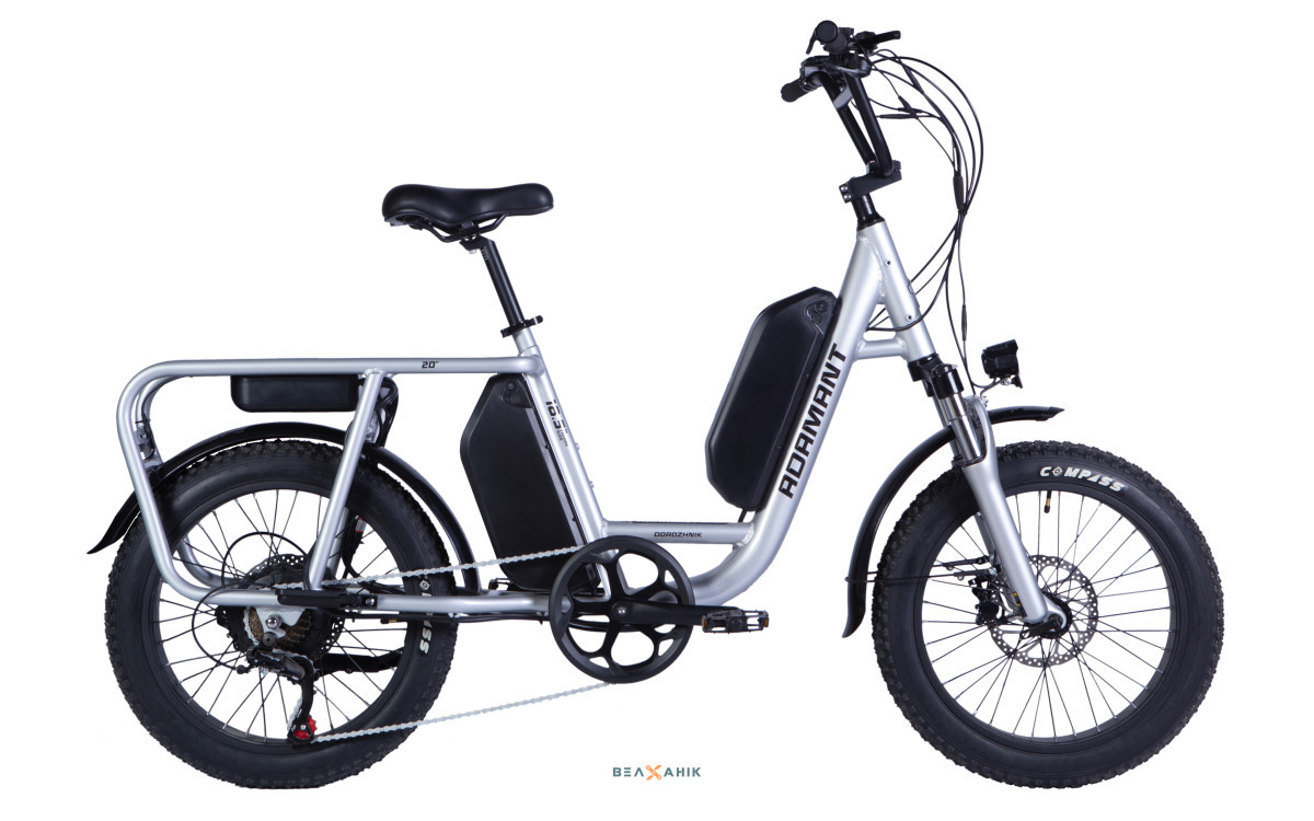 Електровелосипед 20/quot; Dorozhnik eADAMANT HDD 1000Вт 48В 17,5+12,5 Аг (рама 18,5/quot;) AL срiблястий, фото 1