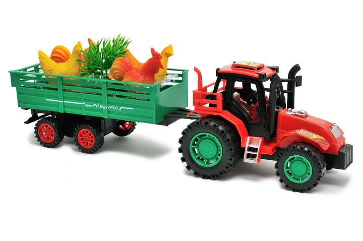 Іграшковий пластиковий трактор з причепом і тваринами Farm Tractor "Hot power" (077871) Червоний із зеленим