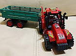 Іграшковий пластиковий трактор з причепом і тваринами Farm Tractor "Hot power" (077871) Червоний із зеленим, фото 6