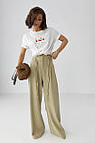 Класичні штани-палаццо зі складками - хакі цвет, L (є розміри) M, фото 3