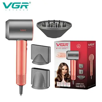 Фен професійний VGR V-440 PINK, 3 рівні обдування, 3 рівні температури, 11000 RPM 3 насадки