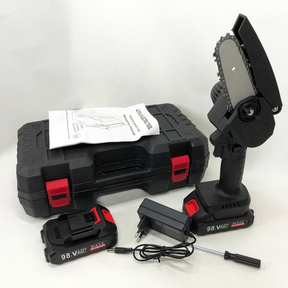 Міні пила електрична 10 см, Акумуляторна ланцюгова пила для дачі, Ланцюгові електропили по дереву, фото 1