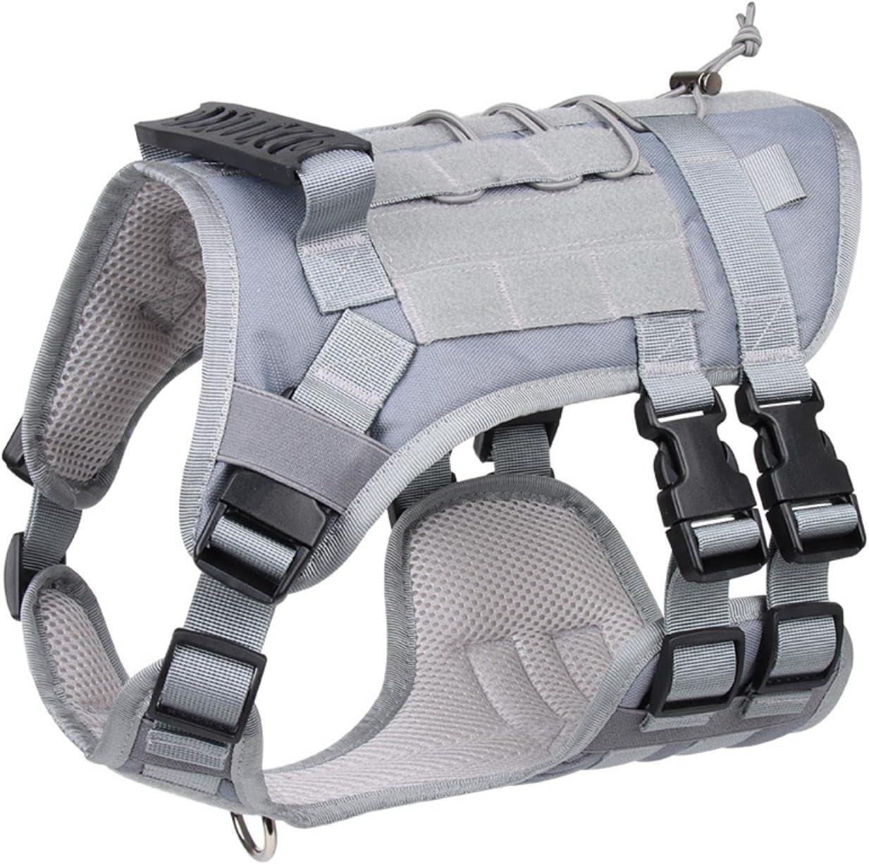 Шлейка для собак Vest, тактичний жилет з ручкою і системою MOLLE, регульований, М (60-80см), Сірий