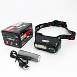 Ліхтар налобний BL-1804A COB XPE з датчиком руху, Ліхтар акумуляторний для риболовлі, фото 2