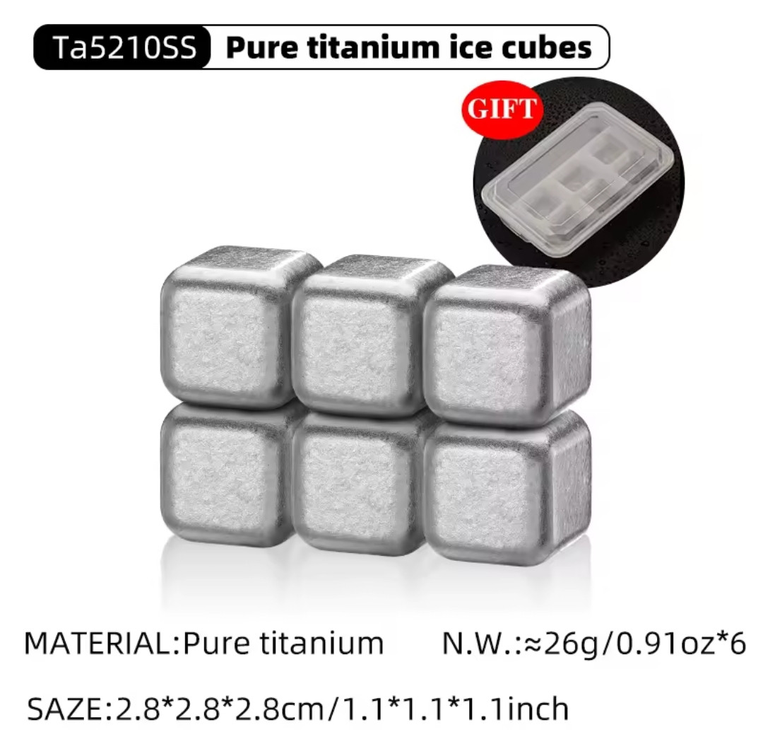 Титанові кубики 6 шт Ti artisan з рідиною всередині для охолодження напоїв. Багаторазовий лід, фото 1