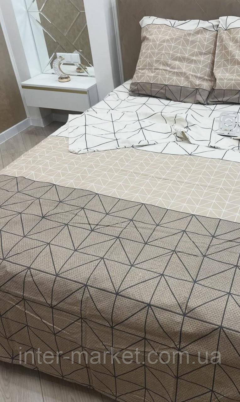 Євро комплект якісної постільної білизни Бязь Gold Lux 200*220 "Паркет бежевий"
