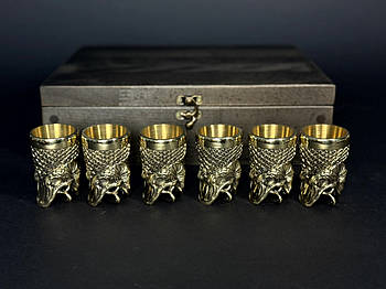Набір бронзових чарок "Царський улов" (6 шт) в дерев'яному кейсі