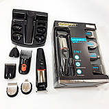 Машинка для стрижки 5в1 Geemy GM-853 стайлер, бритва, триммер на акумуляторі нержавіюча сталь 6 насадок, фото 3