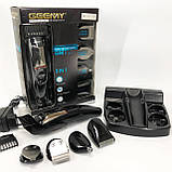 Машинка для стрижки 5в1 Geemy GM-853 стайлер, бритва, триммер на акумуляторі нержавіюча сталь 6 насадок, фото 9