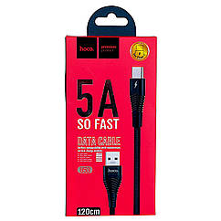 Кабель для швидкого заряджання телефону 100W Hoco U53 5A роз'єм USB-to-Type-C 120 см тканинний чорний