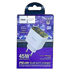 Мережевий зарядний пристрій Hoco CS43A 45W 2PD білий