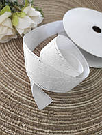 Стрічка атласна 2.5 см. з мереживом Біла (за 1 метр)