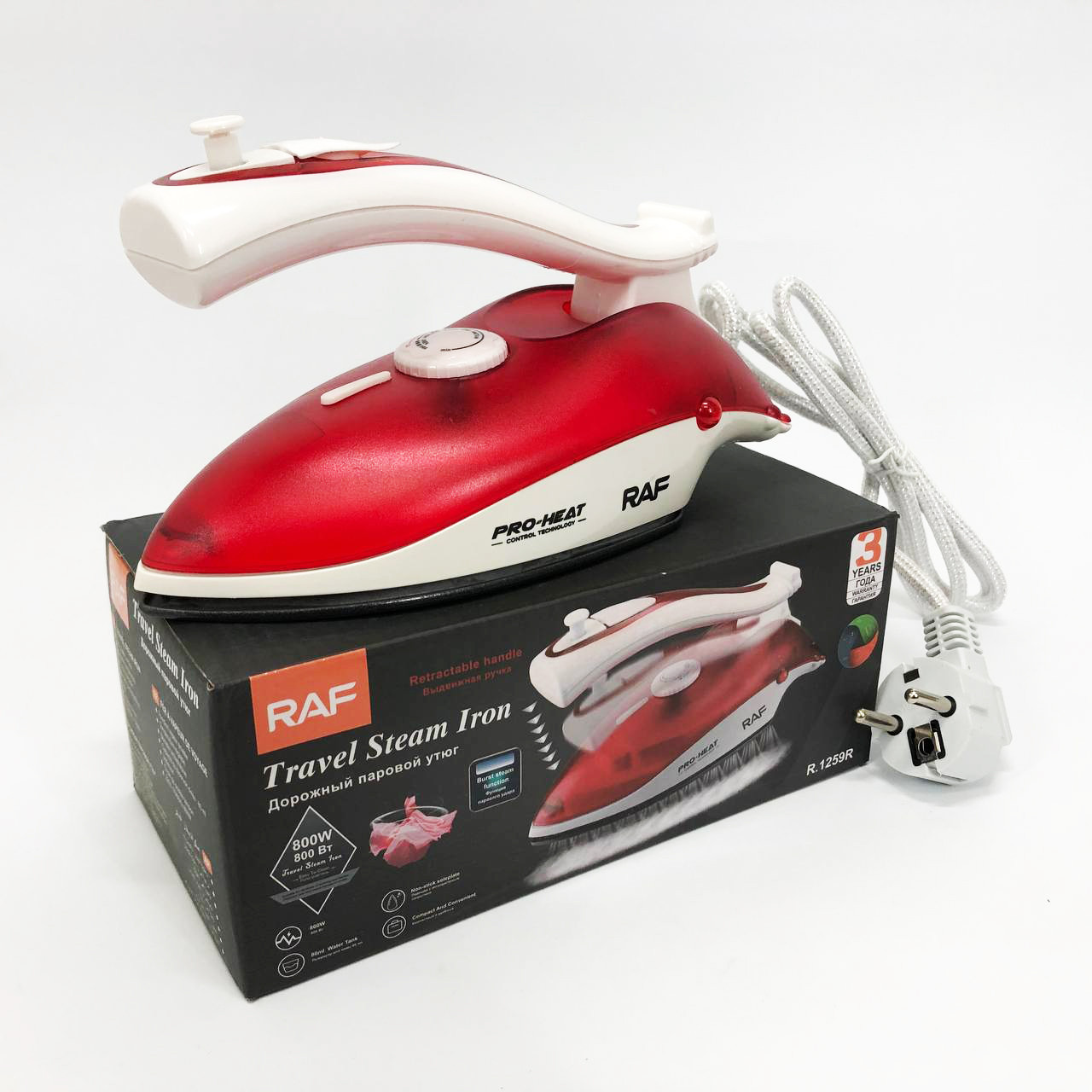 Дорожня праска RAF R.1259R 800 Вт з регулятором температури та резервуаром для води 50 мл, фото 1