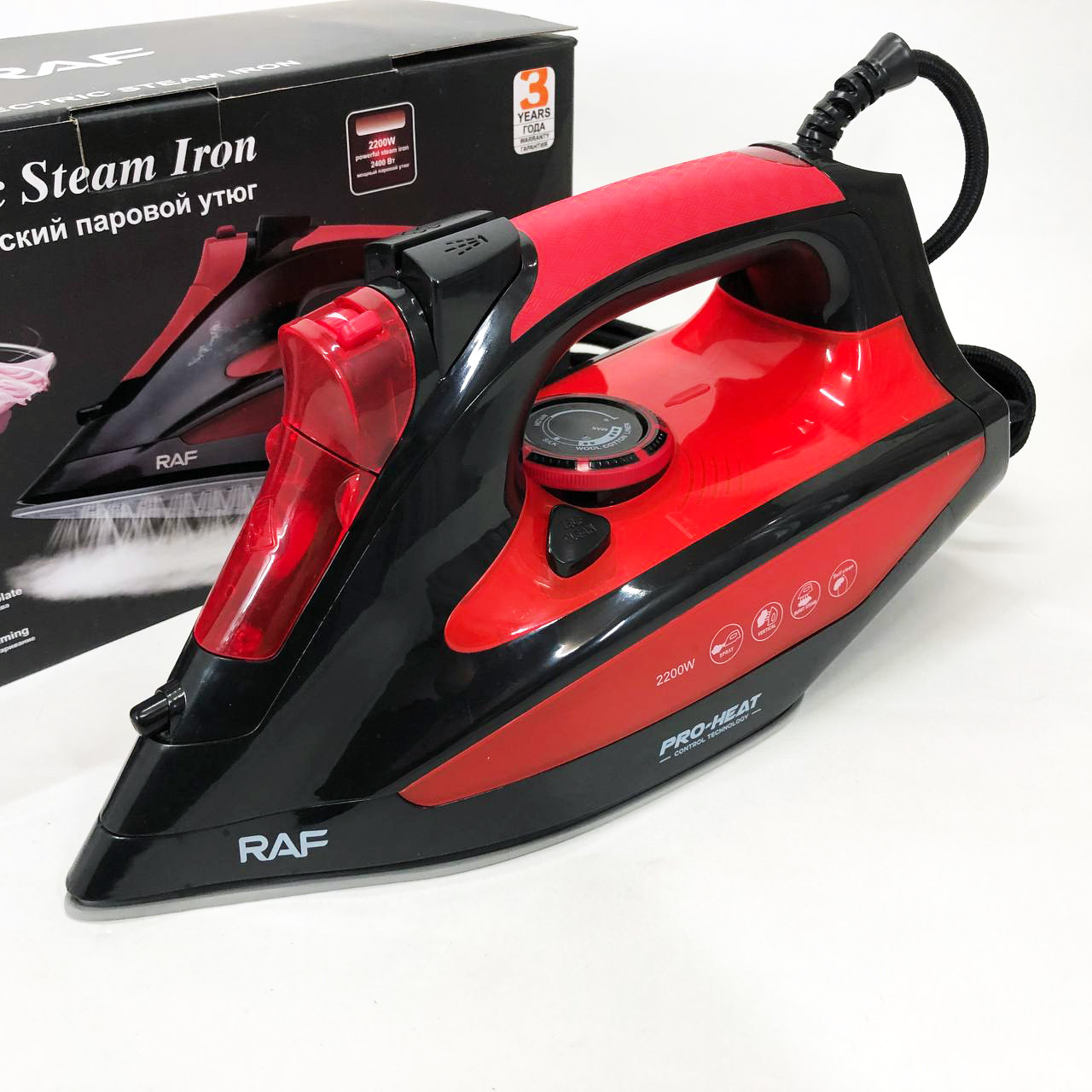 Праска з керамічною підошвою RAF R.1233 потужність 2200Вт 320 мл. Колір: червоний, фото 1