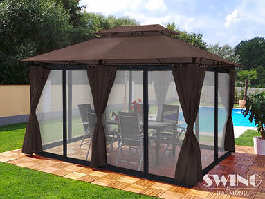 Павільйон Swing amp; harmonie 3 х 4 м Коричневий з LED підсвічуванням від сонячної батареї