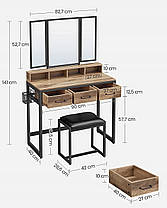 Туалетний стіл Zanzara з табуретом у стилі лофт 90 см RB0975 Беж, фото 5