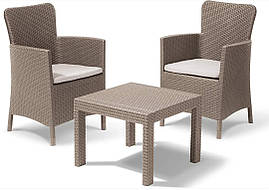 Набір пластикової садової меблів (два крісла + стілець) Keter Salvador Balcony Set 219451 капучин