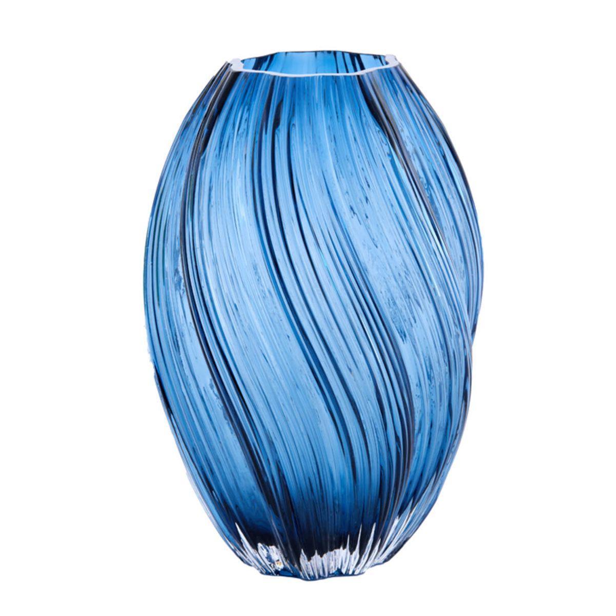 Ваза скляна в синьому кольорі з витонченими лініями Zenia Light&Living, фото 1