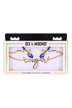 Затискачі для сосків Sex & Mischief на золотому ланцюжку зі словом «Cougar», фото 6