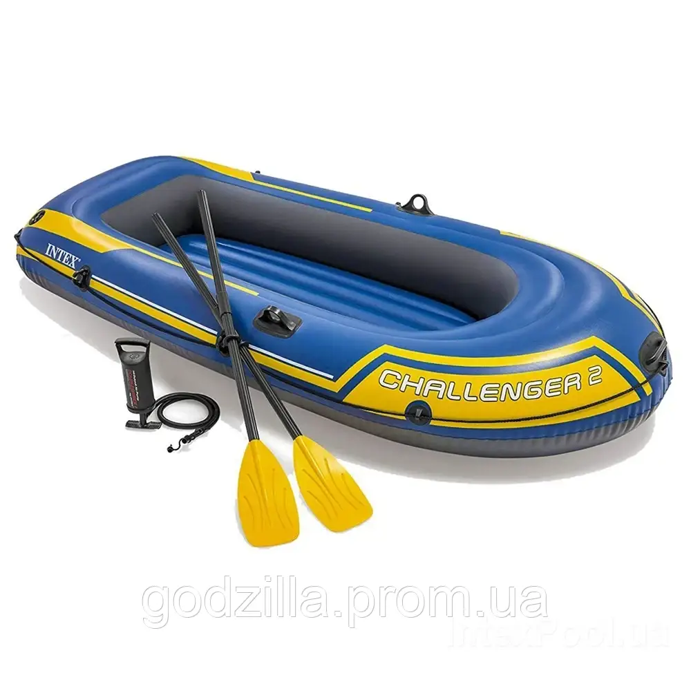 Двомісний надувний човен Intex 68367 Challenger 2 Set, 236 х 114 см (весла, ручний насос). 3-х, фото 1